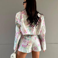 Loose Skirt Two Piece Set Long Sleeve Collared Top Printed High Waist Skirt Sets