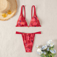 Bikini Printing Triangle Lace Up Sexy Bikini Split Swimsuit Swimwear