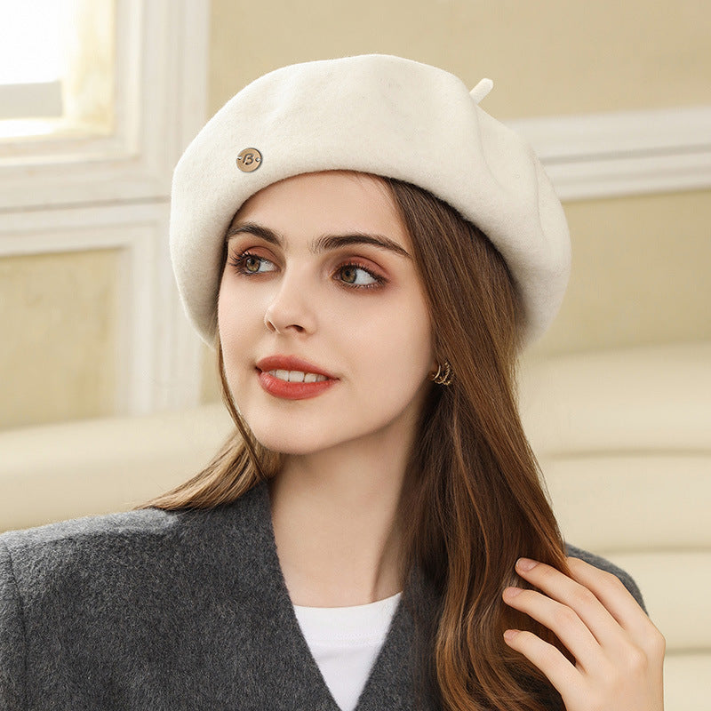 Autumn Winter Artistic Vintage Painter Hat Woolen French Beret Women Wild Look Small Warm