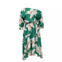 Plus Size Spring Summer Women Printed off Shoulder Elegant Dress
