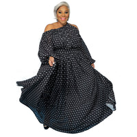 Plus Size Women Clothing Printed Loose Dress One Shoulder Strap Sexy Large Swing Dress