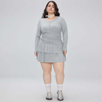 Plus Size Autumn Winter Women round Neck Dress Minimalist Long Sleeve A line Dress