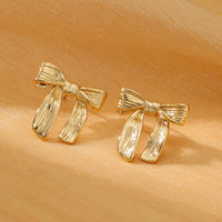 Sweet Bow Design Titanium Steel Earrings Women Entry Lux 18K Gold Plated Stainless Steel Studs