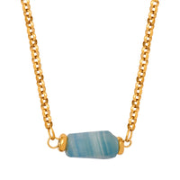 Retro Personalized Minority Titanium Steel Gold Plated Geometric Abstract Irregular Asymmetric Natural Stone Embellished Necklace Ornament Women