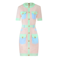 Mid Length Dress High Waist Denim Stitching Contrast Color Elegant Dress High Grade Women Clothing