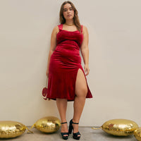 Plus Size Women Clothes Autumn Winter Slim Fit Slit Hip Wrapped Solid Color Velvet Spaghetti Straps Dress