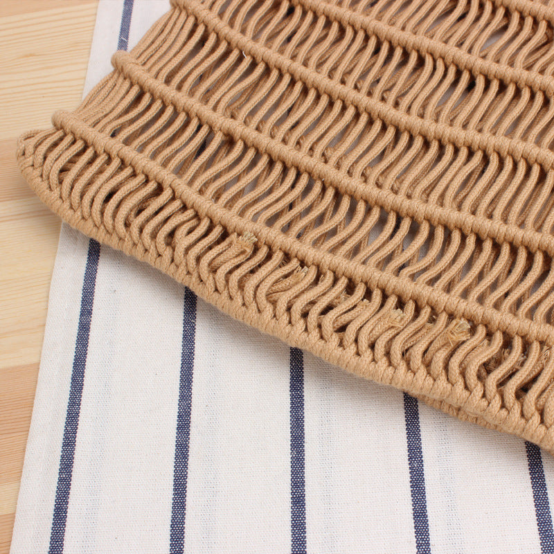 One-Shoulder Portable Cotton Rope Net Pocket Hand-Woven Bag Trendy Women Mori Straw Bag Beach Bag