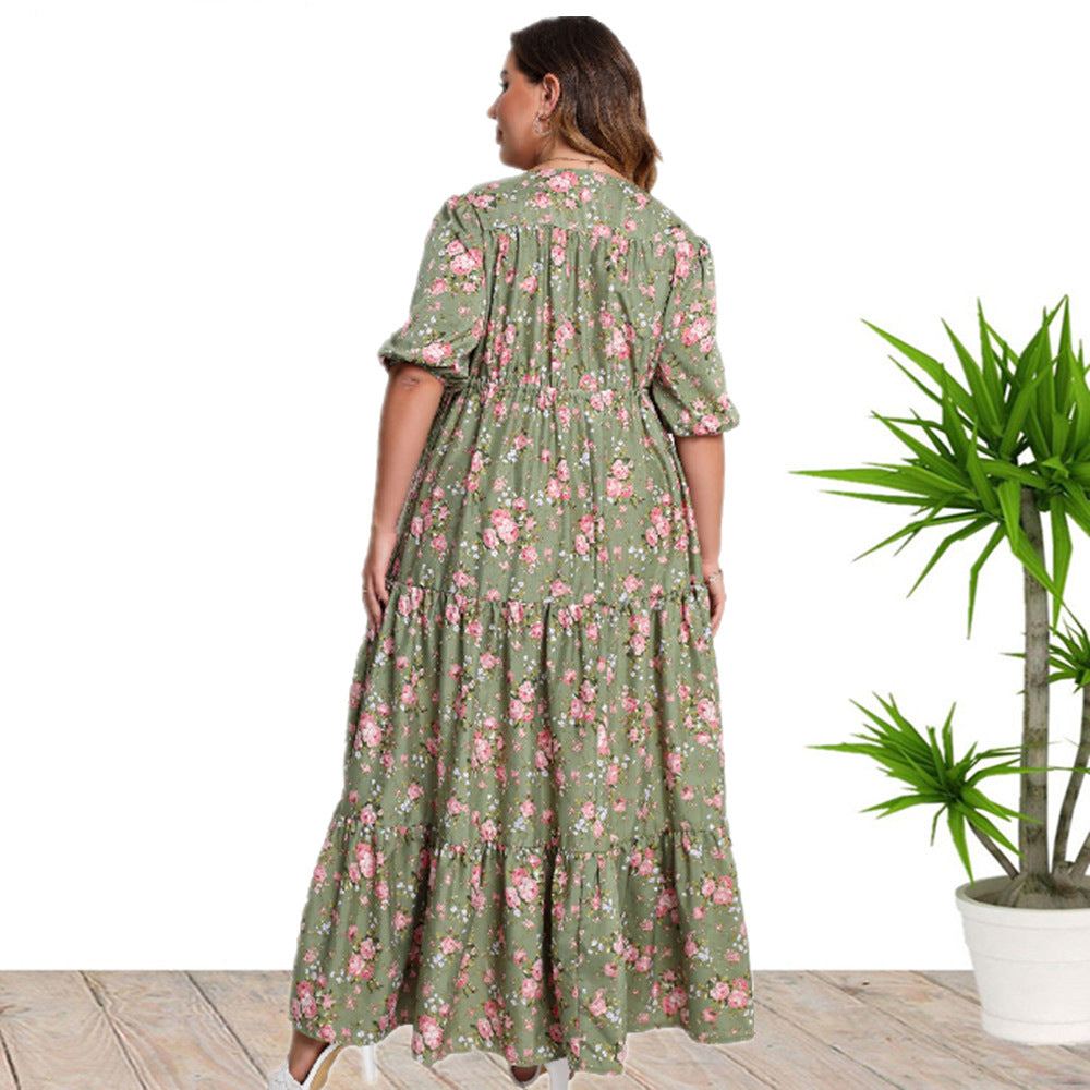Plus Size Women Clothing Summer Bohemian Print Loose Dress