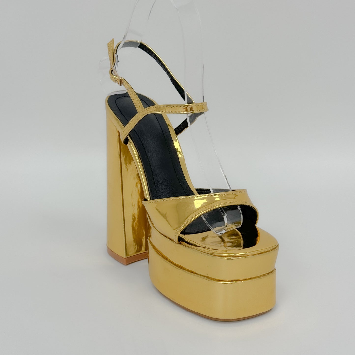 Thick High Heel Gold Silver One Word Waterproof Platform Square Toe Platform Women Size Shoes