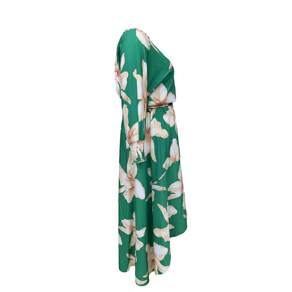 Plus Size Spring Summer Women Printed off Shoulder Elegant Dress