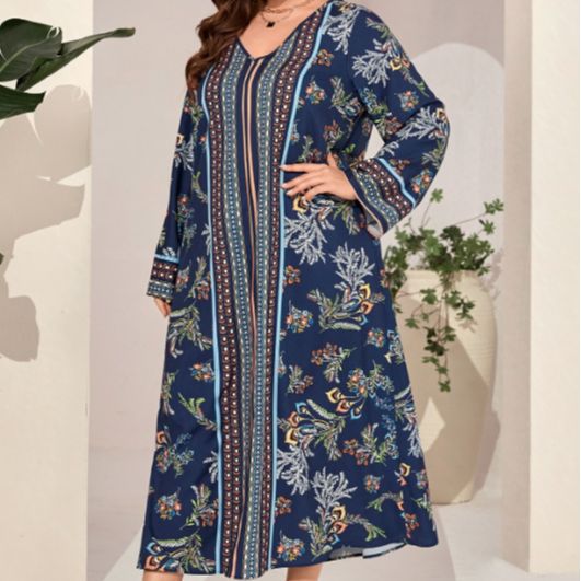plus Size Printed Pullover Office Maxi Dress Middle East plus Size Women Clothing Dress Women