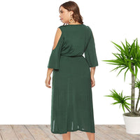 Plus Size Plus Size Summer Women Clothes Short Sleeve Split Lace up off Shoulder Dress
