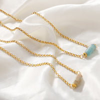 Retro Personalized Minority Titanium Steel Gold Plated Geometric Abstract Irregular Asymmetric Natural Stone Embellished Necklace Ornament Women