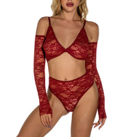 Ladies Lace Embroidery Sexy Transparent Tempting Sexy Lingerie Set