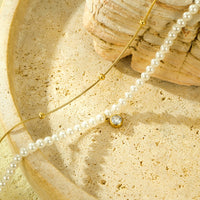 All Match Pearl Double Chain Inlaid Zircon Titanium Steel Necklace 18K Stainless Steel Clavicle Chain Accessories
