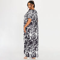 Plus Size Maxi Dress Abstract Print Black White Comfortable Casual Loose Dress