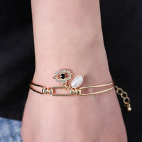 Metal Gold Plated Movable Adjustable Bracelet Pearl Diamond Embedded Devil Eye Embellished