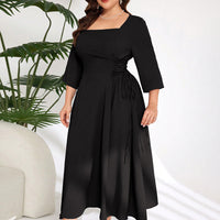 Plus Size Women Elegant Square Collar Dress Autumn Winter High Grade Age Reducing Design Mid Length Dress