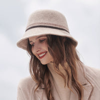 Wool Bucket Hat Autumn Winter Korean Wool Felt Cap Stripes Contrast Color British Warm Bowler Hat
