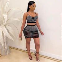 Diamond Wrapped Chest Strap Two Piece Set Two Color Nightclub Uniforms