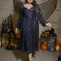 Plus Size Autumn Winter Sexy Women Clothing Dress Sequined Long Sleeve Halloween Dress