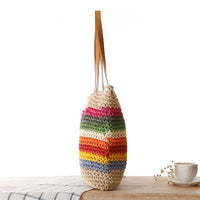 Rainbow Contrast Striped One-Shoulder Straw Bag Beach Bag Mori Women Bag Casual Bag