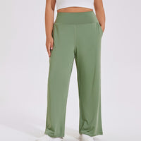Plus Size Pocket High Waist Hip Lifting Yoga Trousers Outdoor Wide Leg Fitness Pants Nude Slimming Sports Flared Pants