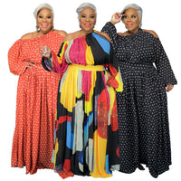 Plus Size Women Clothing Printed Loose Dress One Shoulder Strap Sexy Large Swing Dress