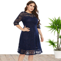 Plus Size Spring Summer Women Clothes round Neck Lace Dress Mid-Length Formal Dress