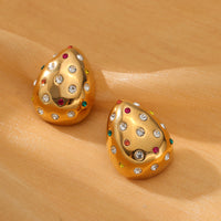 18K Gold Chubby Water Drop Stainless Steel Earrings Women Fashionable Diamond-Embedded Titanium Steel Ear Studs Earrings