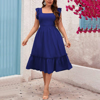 Plus Size Women Square Collar Ruffle Sleeve Dress Summer Vacation Casual Midi Dress