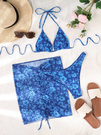 Floral Triangle Cup Bandage Sexy Bikini Three Piece Swimsuit Swimsuit