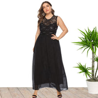 Plus Size Summer Women Clothes Sleeveless Sequin Lace Chiffon Stitching Dress