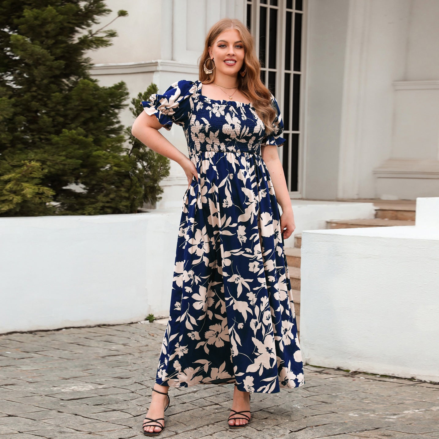 Plus Size Women Clothing Printed Casual Holiday Dress Bohemian French Elegant Mid Length Dress