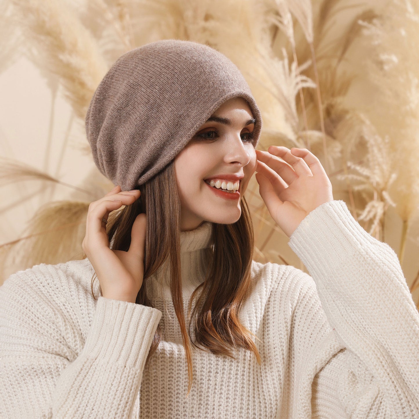 Autumn Winter Hat Ladies Warm Ear Protection Big Head Circumference Beanie Hat Knitted Wool Sleeve Cap