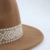 [Minimum order quantity is 2 pieces]Wide Brim Woolen Hat Jazz Flat Brim Woolen Hat Geometric Abstract Square Ribbon Felt Cap Retro Tibetan