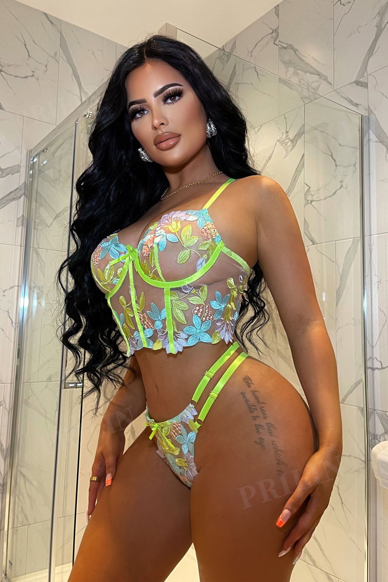 Sexy See-through Mesh Forest Embroidery Garter Sexy Suit