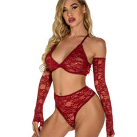 Ladies Lace Embroidery Sexy Transparent Tempting Sexy Lingerie Set