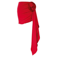 Solid Color One Piece Swimsuit Women Short Skirt Two Piece Set Big Floral Swimsuit