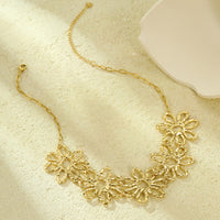 Retro Irregular Asymmetric Hollow Out Cutout out Pleated Floral Petals Necklace Light Luxury Personality Necklace Accessories