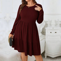 Plus Size Women Elegant Wine Red Dress Autumn Winter All Match Office Midi Dress