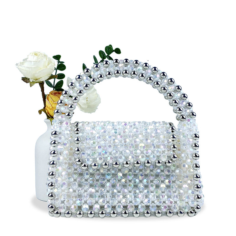 Beaded Handbag Simple Square Hand Woven Bag Mobile Phone Horizontal Crossbody Bag Colorful Acrylic