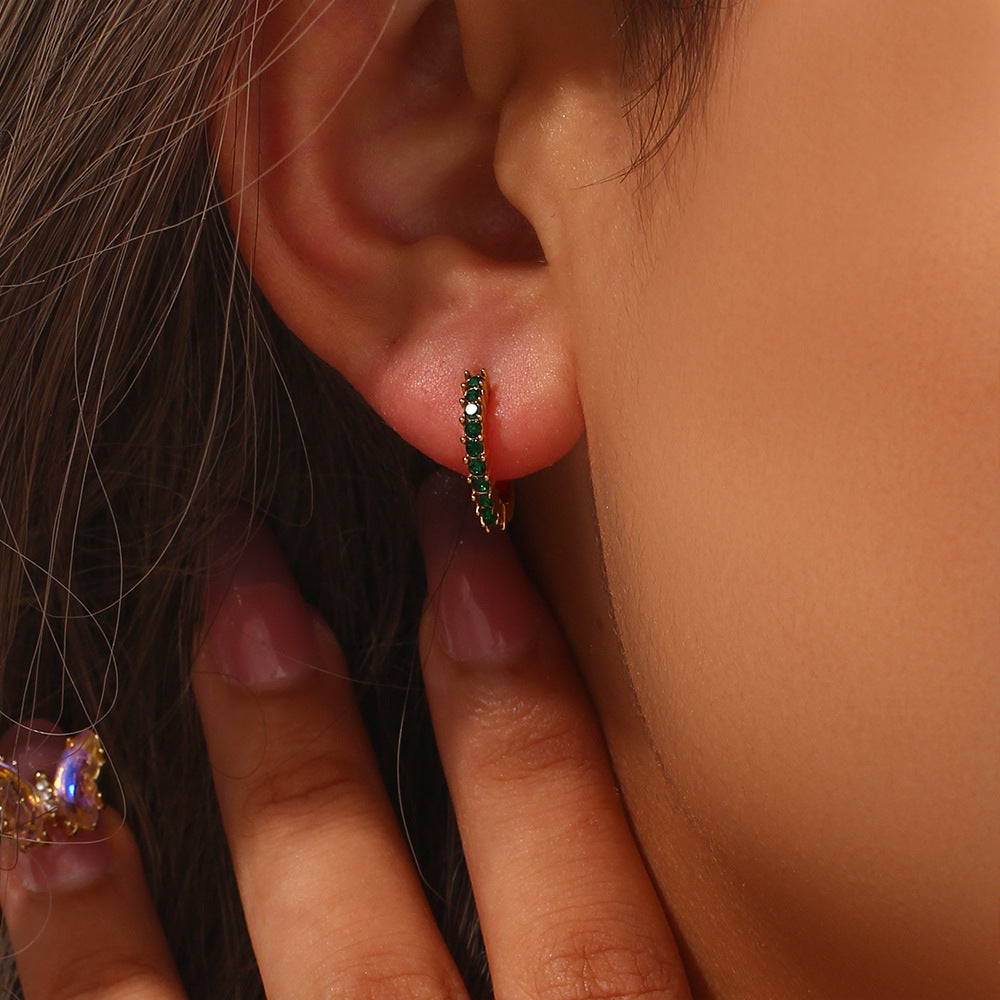 Stylish Simple Personality Ear Hoop Jewelry Stainless Steel Plated 18K Mini Ear Clip Fine Zircon Embedded Earrings Accessories