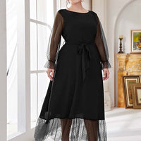 plus Size Elastic Waist Dress Women Stitching
