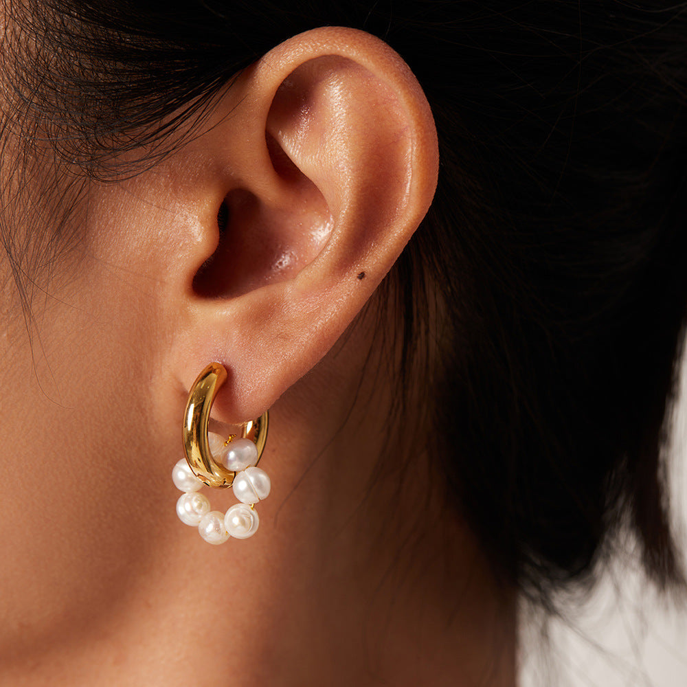 Earrings Wearring 18K Gold Plated Asymmetric Natural Fresh Water Pearl Embellished Ear Ring Earrings Jewelry Accessories