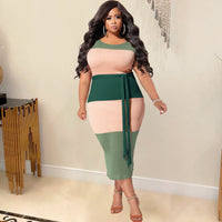 Plus Size Thread Stitching Contrast Color Tight Women Dress