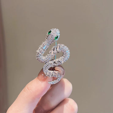 Green-Eyed Snake Brooch Silver