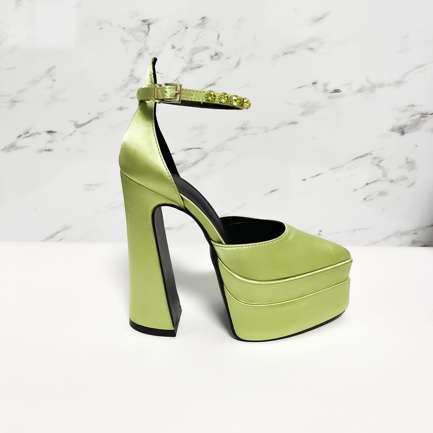 Thick High Heel 14.5cm Pumps Heels Color Rhinestone Waterproof Platform Thick Bottom Pointed Toe Women