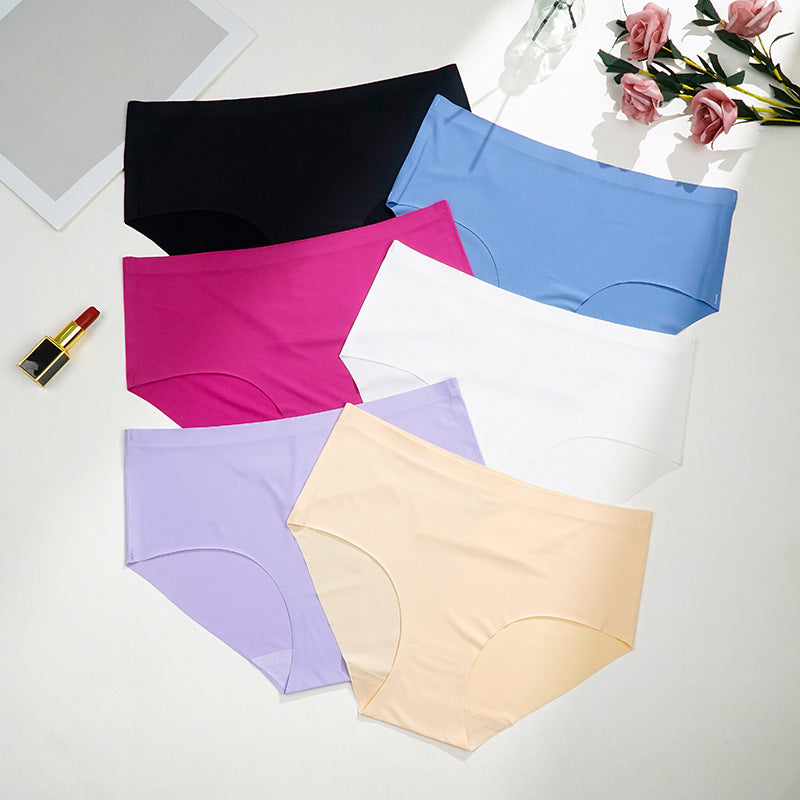 Women Seamless Panties Cotton Breathable Hip Lifting One Piece Ice Silk Mid Rise Briefs