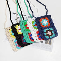 Handmade Knitting Wool Crochet Internet Celebrity Ethnic Mobile Phone Bag Mixed Color Random One-Piece Crossbody Bag